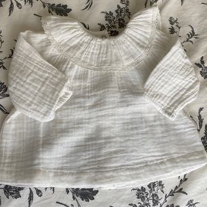 Blouse, long sleeves, verbaudet, 1month, white, cotton gauze